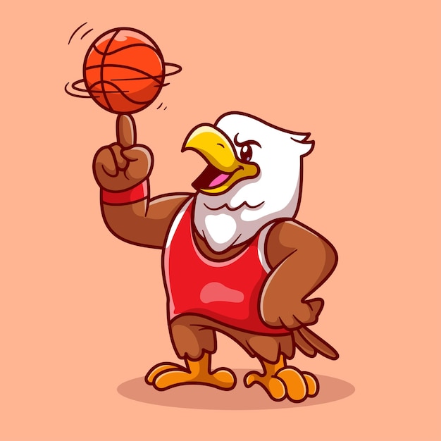 Niedlich, adler, spielender, basketball, karikatur, vektor, symbol, abbildung, tier, sport, symbol, begriff, isolated