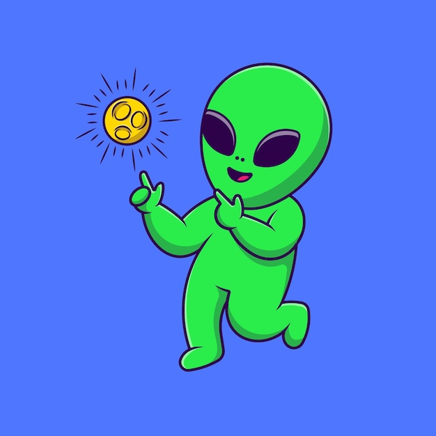 Niedlich, alien, holen, ideen, karikatur, vektor, heiligenbilder, illustration.