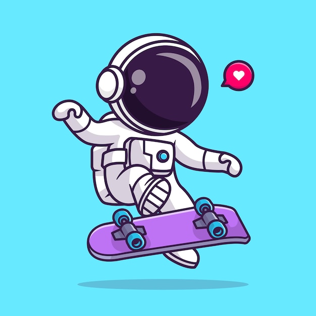 Niedlich, astronaut, spielender, skateboard, karikatur, vektor, symbol, abbildung, wissenschaft, sport, symbol, isolated