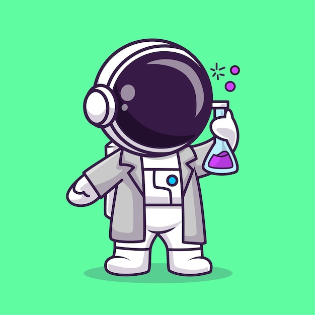 Niedlich, Astronaut, Wissenschaftler, Halten, Chemierohr, Karikatur, Vektor, Symbol, Illustration. Wissenschaftstechnologie