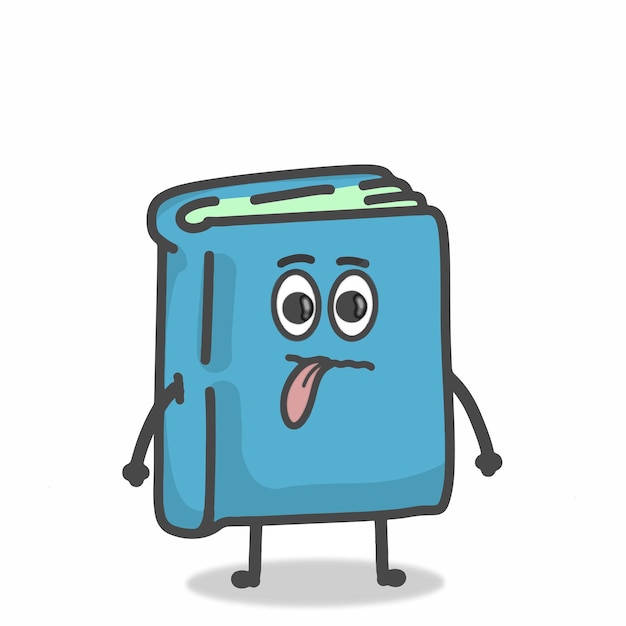 Niedlich, buch, zeichen, flache, karikatur, emoticon, vektor, schablone, design, illustration