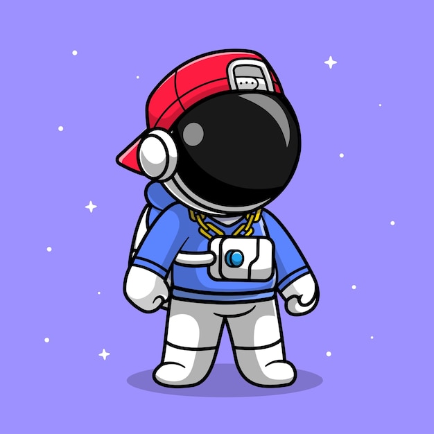 Niedlich, Cool, Astronaut, Tragen, Hoodie, Und, Kappe, Karikatur, Vektor, Symbol, Abbildung, Wissenschaft, Technologie, Symbol