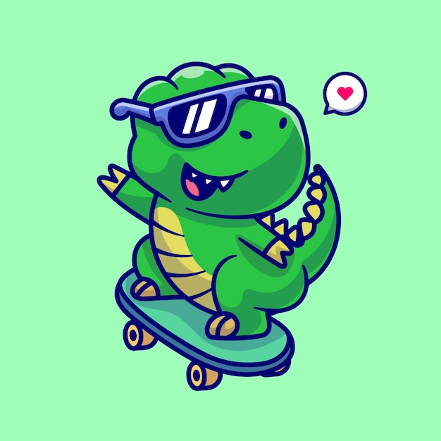 Niedlich, Dino, Spielender, Skateboard, Karikatur, Vektor, Symbol, Abbildung, Tier, Sport, Symbol, Begriff, Isolated