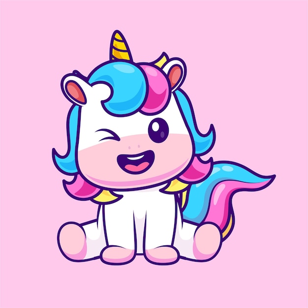 Niedlich, Einhorn, Sitzen, Karikatur, Vektor, Symbol, Abbildung, Tier, Natur, Symbol, Begriff, Freigestellt, Flat