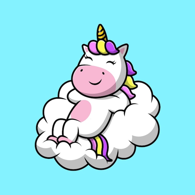 Niedlich, Einhorn, Verlegung, Auf, Wolke, Karikatur, Vektor, Heiligenbilder, Illustration