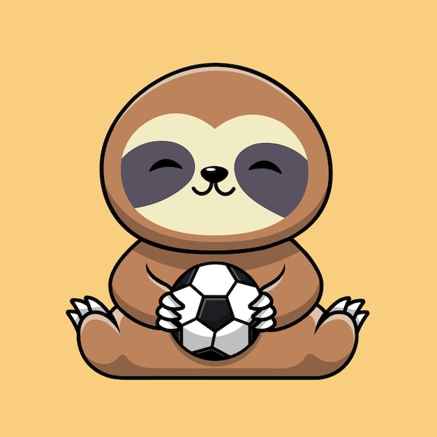 Niedlich, faultier, halten, fußball, karikatur, vektor, symbol, illustration