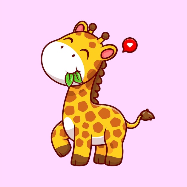 Niedlich, Giraffe, Essen, Blatt, Karikatur, Vektor, Symbol, Abbildung, Tier, Natur, Symbol, Begriff, Freigestellt, Flat