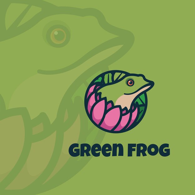 Vektor niedlich, grüner frosch, logo, maskottchen, karikatur, vektor, symbol, abbildung, tier, natur, tropical