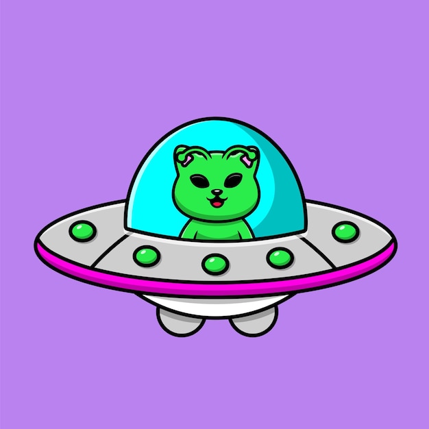 Niedlich, katze, alien, reiten, ufo, karikatur, vektor, symbol, illustration