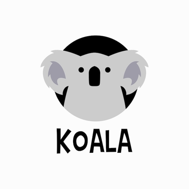 Niedlich, koala, maskottchen, zeichen, karikatur, runder, kreis, emblem, logo, vektor, symbol, illustration