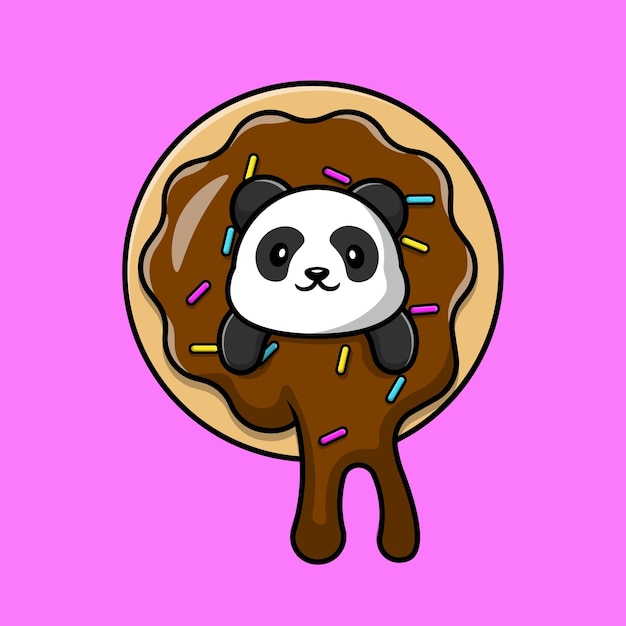 Niedlich, panda, auf, krapfen, karikatur, vektor, symbol, illustration