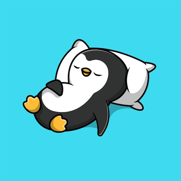 Niedlich, Pinguin, Schlafen, Auf, Kissen, Karikatur, Vektor, Symbol
