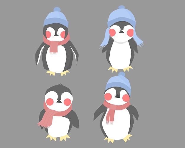 Niedlich, pinguin, tragen, hut, illustration, set