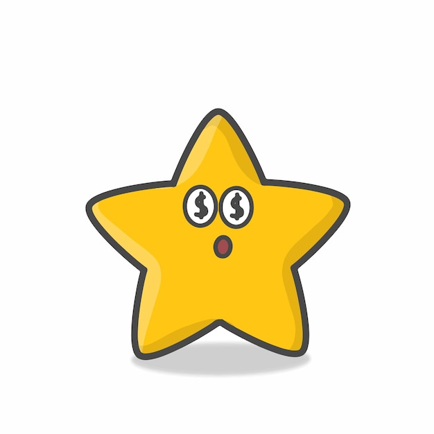 Niedlich, Stern, Zeichen, Maskottchen, Flache, Karikatur, Emoticon, Vektor, Design, Illustration