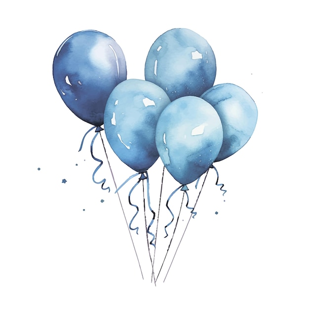 Vektor niedliche aquarell-illustrationsballons in blauer farbe, thema feiertag, geburtstag, neugeborenes. es ist ein junge