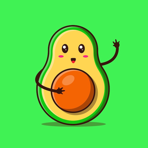 Niedliche avocado winkende handkarikaturillustration