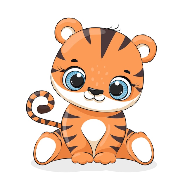 Niedliche baby-tiger-illustration. vektor-illustration für babyparty-grußkarte, party-einladung, modische kleidung, t-shirt-druck