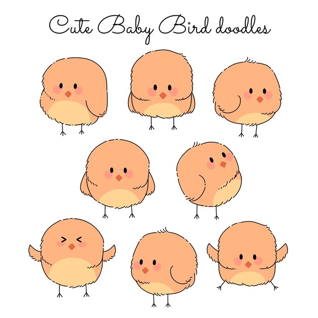 Vektor niedliche baby-vogel-doodles