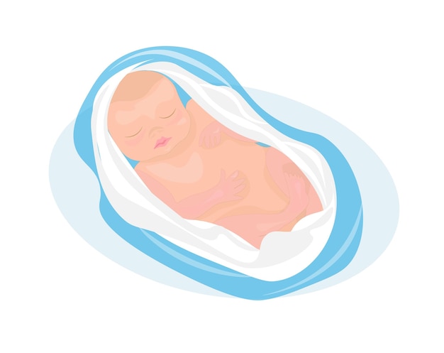 Niedliche babyillustrationdas neugeborene baby schläft süß und sieht schöne träume pflege und gesundheit des babys von herzen