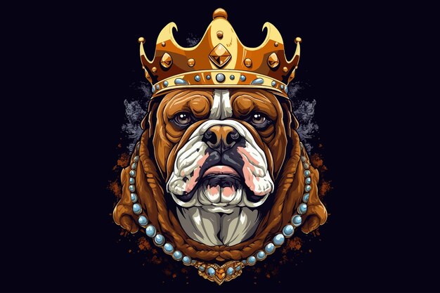 Niedliche Bulldogge trägt eine Krone auf dem Kopf, Vektorillustration im Hip-Hop-Ästhetikstil