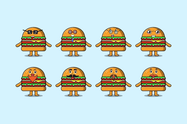 Niedliche burger-cartoon-figur mit verkehrszeichen-illustration im modernen 3d-design