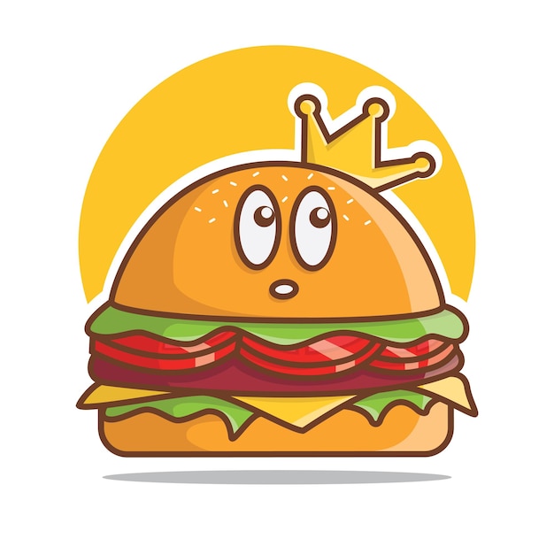 Vektor niedliche burger krone cartoon vektor icon illustration logo maskottchen hand gezeichnet konzept trandy cartoon