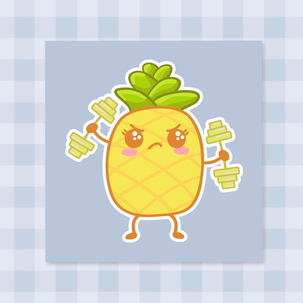 Vektor niedliche cartoon-ananas-hand gezeichnetes kawaii-gekritzel-illustrations-design 3