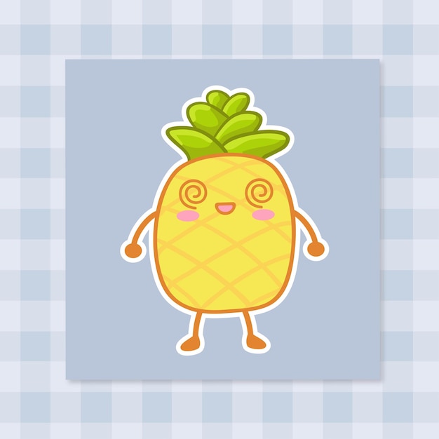 Vektor niedliche cartoon-ananas-hand gezeichnetes kawaii-gekritzel-illustrations-design 4