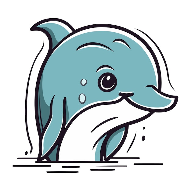 Niedliche cartoon-delphin-vektorillustration isoliert auf weißem hintergrund