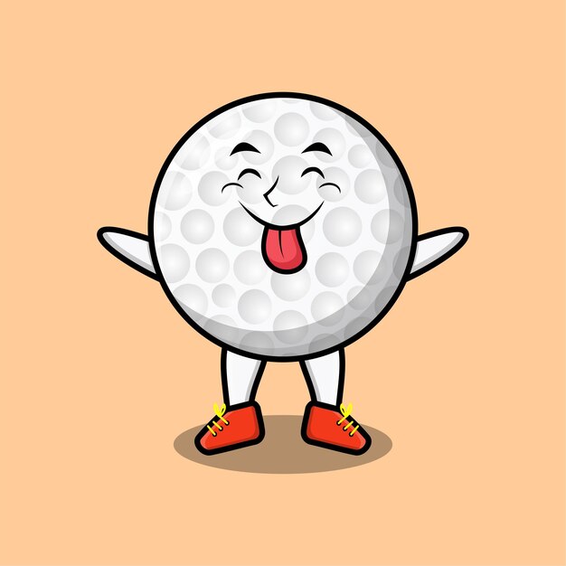 Niedliche cartoon-golfballfigur mit auffälligem ausdruck