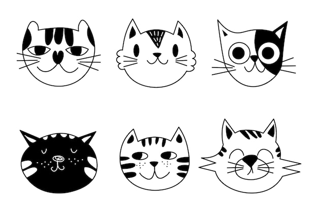 Niedliche Cartoon-Katze-Doodle-Set lustige Vektorsymbole Handgezeichnete Skizzenstil-Katzenfiguren stehen vor EPS