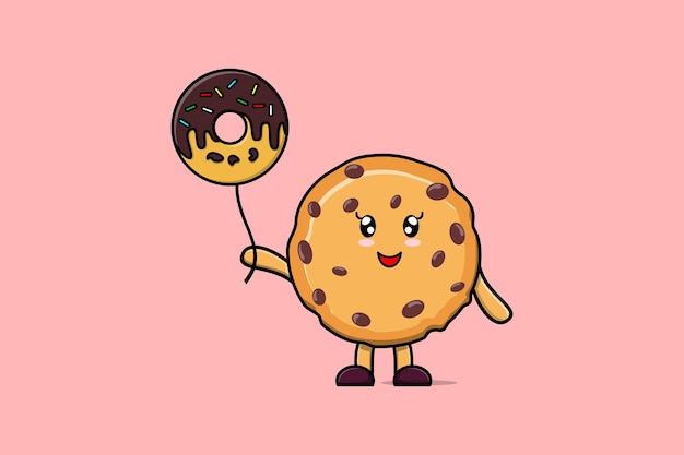 Niedliche Cartoon-Kekse, die mit Donuts-Ballon-Cartoon-Vektorillustration schwimmen