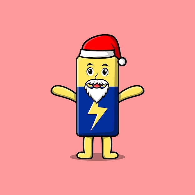 Niedliche cartoon-maskottchen-figur batterie-weihnachtsmann-charakter-weihnachtsillustration