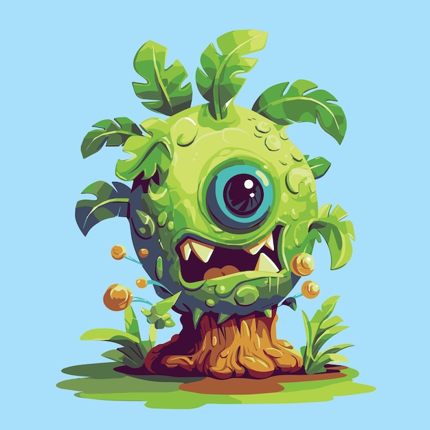 Niedliche Cartoon-Monster auf dem grünen Gras Vektor-Illustration isoliert auf blauem Hintergrund