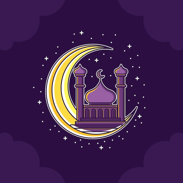 Niedliche cartoon-moschee und mond