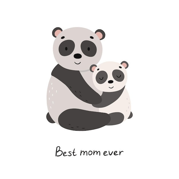 Niedliche Cartoon-Pandas umarmen sich Handgezeichnetes Kinderplakat Tiere Mutter und Baby Vektor