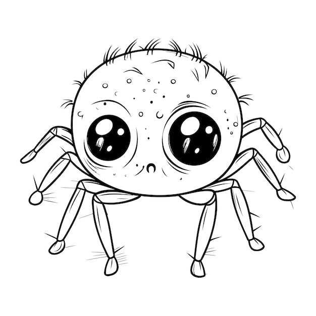 Niedliche cartoon-spinne schwarz-weiß-vektorillustration für malbuch