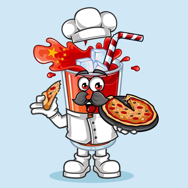 Vektor niedliche china-getränke-flaggen-koch-pizza-vektor-maskottchen-illustration