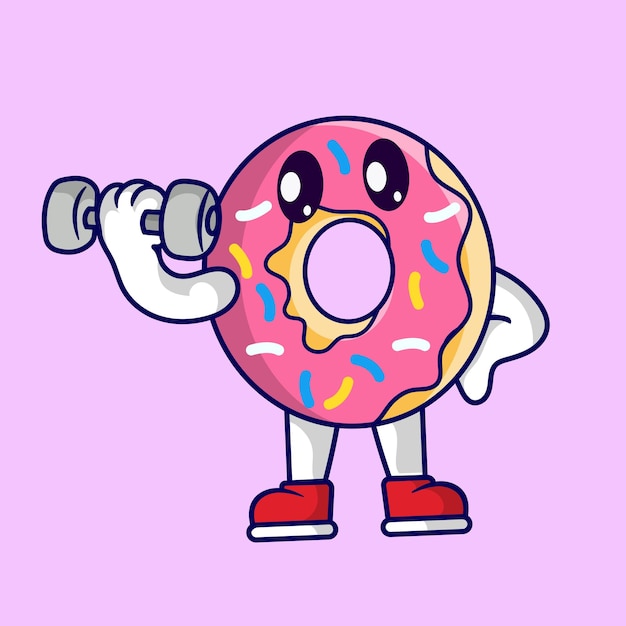 Niedliche donut-maskottchen-fitness-langhantel