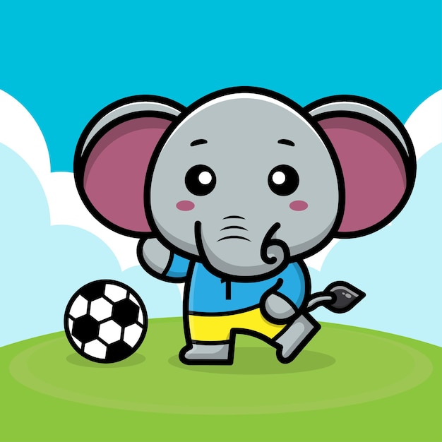 Niedliche elefantenfußball-cartoon-vektorillustration
