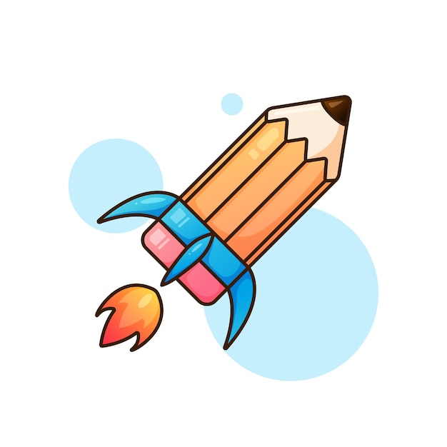 Vektor niedliche, entzückende cartoon-flying-launch-raketen-bleistiftillustration für aufkleber-icon-maskottchen und logo