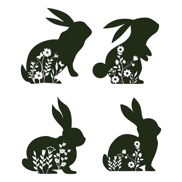 Niedliche florale Osterhase Kaninchen Silhouette Design-Dateien für Cricut und Laser Cut