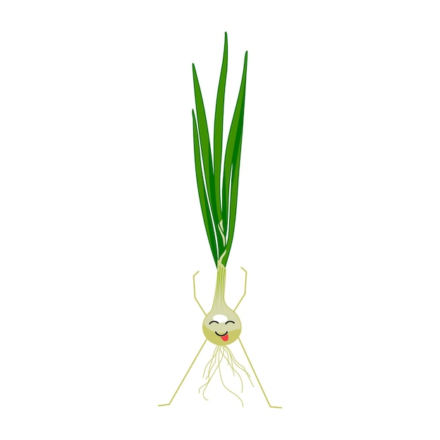 Niedliche frische Frühlingszwiebel-Cartoon-Figur
