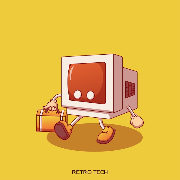 niedliche gehende illustration des retro-monitorbildschirms