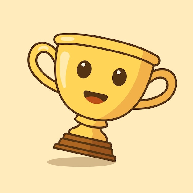 Niedliche goldtrophäen-cartoon-figur erstplatzierter champion-trophäenpokal im flachen stil vektor-flat-outline-symbol