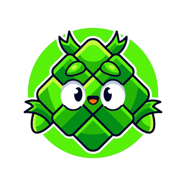 Niedliche grüne ketupat-cartoon-vektor-symbol-illustration
