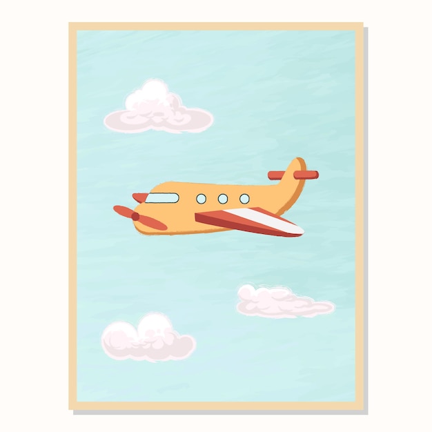 Niedliche handgezeichnete Flugzeug- oder Flugzeug- und Wolkenzeichenstift-Texturillustration für Kinderzimmer-Wanddekoration