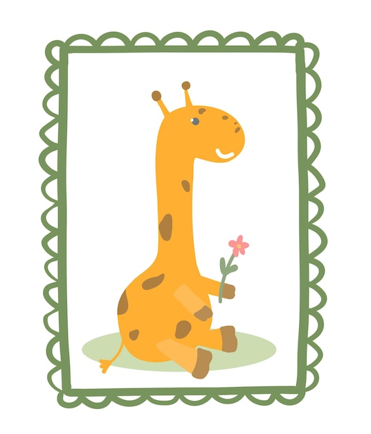 Niedliche handgezeichnete giraffe gelbe cartoon-giraffe-illustration für buchplakatpostkarte der kinder