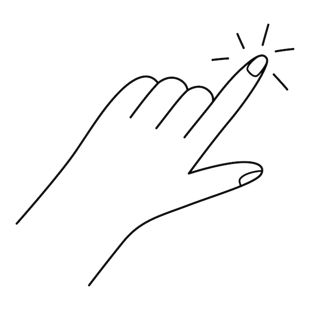 Niedliche handzeigegeste. berühren oder klicken sie auf das symbol im linienstil