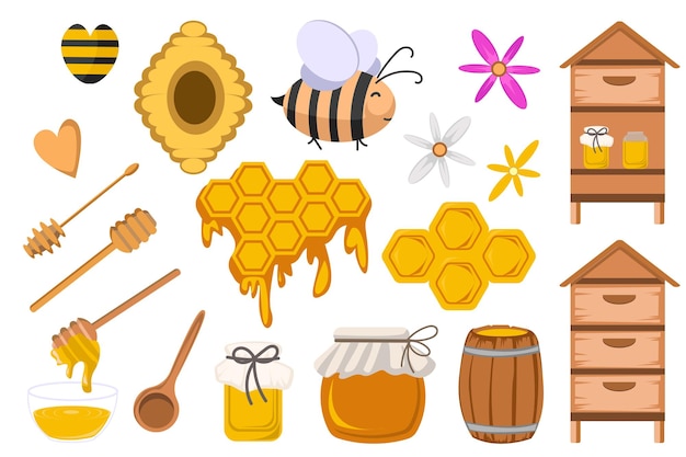 Niedliche Honigbienenfarm Clip Art Imkerei Set Illustration